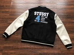 Vintage Stussy Big 4 Leather Wool Black Jacket